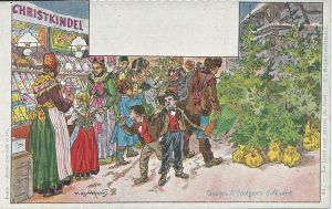 Usages et costumes d’Alsace. 21. La foire aux arbres de Noël, ill. P. Kauffmann, vers 1918.