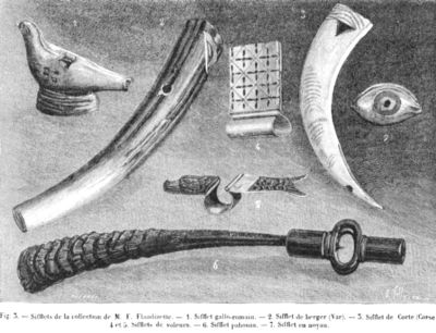 No 1, Sifflet gallo-romain, illustration publiée dans l’article d’Arthur Bordier, La Nature, 1892, p. 241.